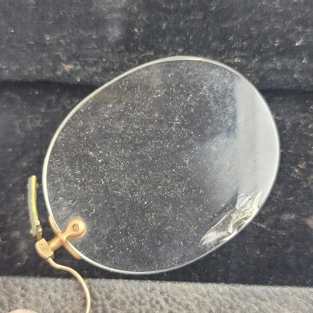 Antique Eyeglasses with Case Spectacles Nose Pinch with Ear Loop